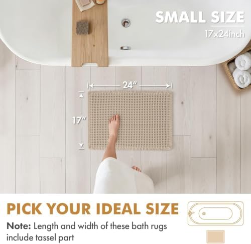 MIULEE Set of 2 Waffle Bathroom Rugs Boho Bath Mat Pale Beige 17x24 Inch