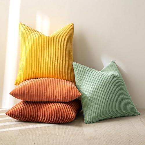 MIULEE Fall Decorative Throw Pillow Covers Yellow Rust Green 24x24