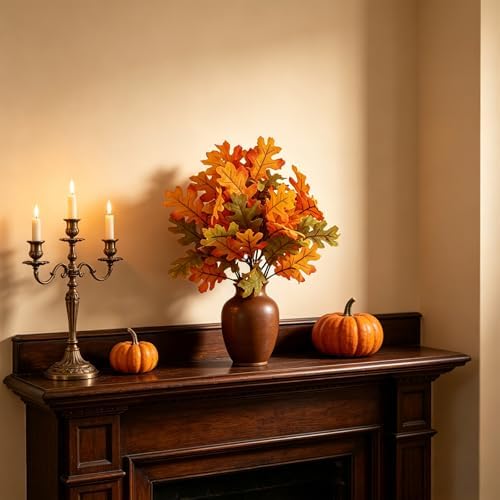 6 Pcs Artificial Maple Leaves Branches Fall Flowers 13 Inch Faux Autumn Foliage Stems Thanksgiving Table Centerpiece Harvest Home Decor