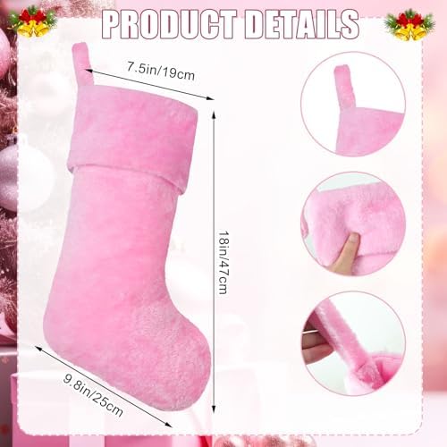 12 Pcs Christmas Stocking 18" Plush,Pink