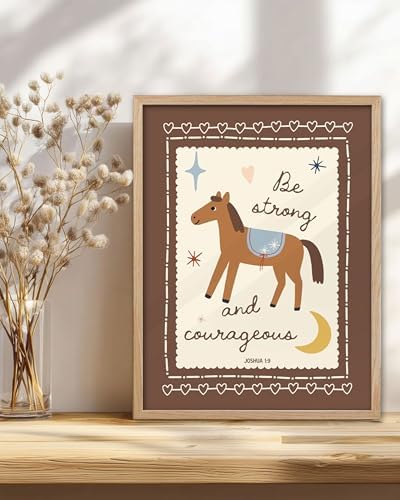 KensTro 12x16 Oak Framed Joshua 1:9 Horse Christian Wall Art