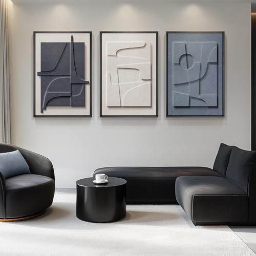 Large Framed Blue Abstract Wall Art for Living Room, Modern 3D Artwork