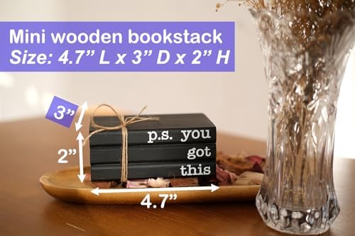 Cute Office Desk Decor, Inspirational Wooden Mini Faux Books for Decoration, Gifts for Women Kids - P.S. You Got This Sign, Black