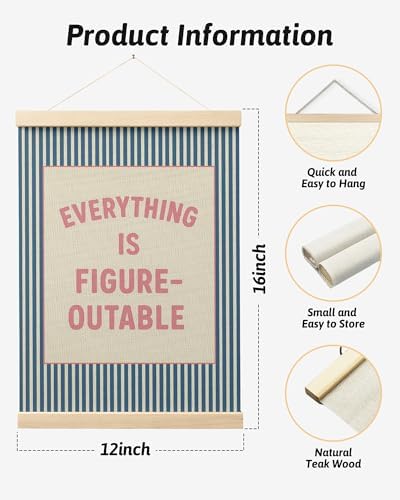 FGFK Everything is Figureoutable Positive Affirmations Wall Art Poster Hanger Frame, Retro Pink and Blue Inspirational
