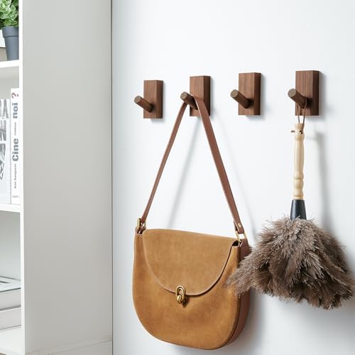 Natural Wooden Wall Hooks / Black Walnut / Set of 4