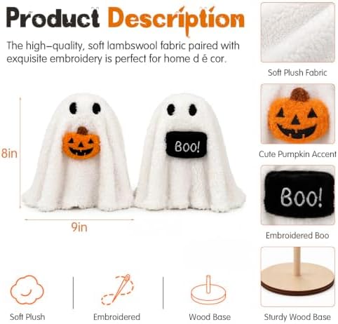 Bunny Chorus Halloween Ghost Table Decorations, 2pcs Draped Plush Ghost Decor, Cute Cozy Halloween Decor Indoor for Desk Mantel Tiered Tray Shelf Fireplace Centerpieces Home Office Party Kids Gifts