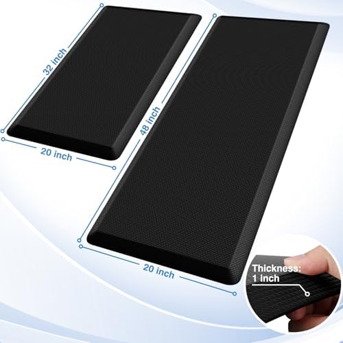 StepRite 1-Inch Kitchen Mats for Floor, 2-Piece Anti-Fatigue Rugs, Black