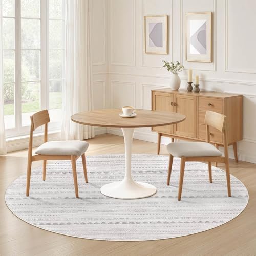 Nakagishi Round Rug Boho Area Rugs: 6x6 Washable Large Circle Neutral Soft Stain Resistant Non-Slip Carpet for Women