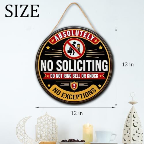 Absolutely No Soliciting Wooden Hanging Sign for House Front Door, Don't Knock or Ring Doorbell Sign for Private Property
