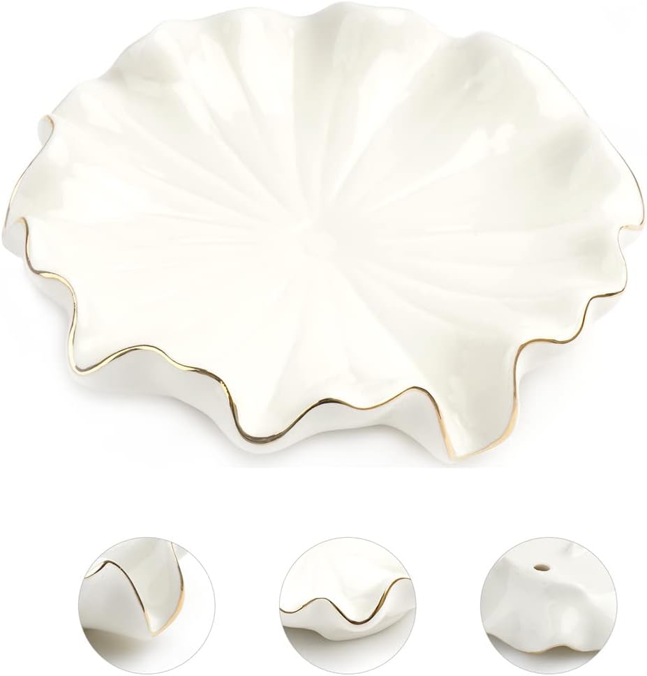 Drain Ceramic Lotus Leaf Soap Holder Soap Saver for Bar Soap / White