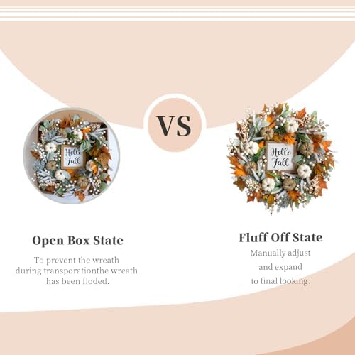 24 inch Thanksgiving Fall Wreath, Autumn Harvest Wreaths for Front Door