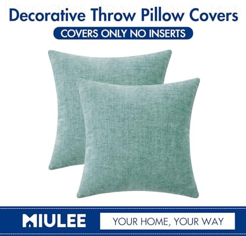MIULEE Soft Chenille Throw Pillow Covers Aqua Green 16x16 Inch Pack of 2