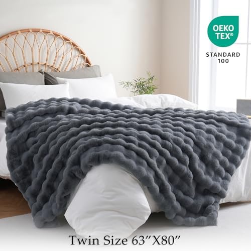 BENVWE Faux Fur Throw Blanket for Couch Bed - Fluffy Soft Thick Bubble Blanket for Living Room Home Decor - Fathers Day