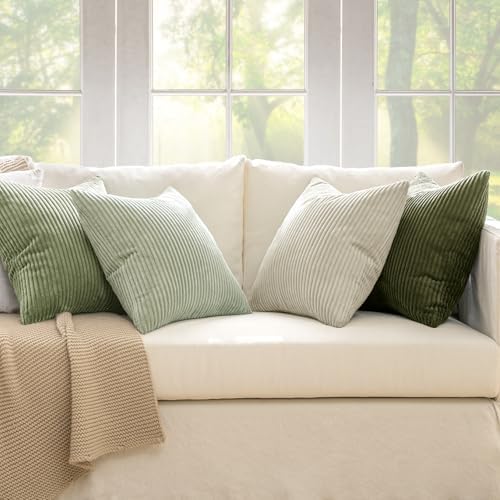MIULEE Soft Corduroy Decorative Throw Pillow Covers Light Green 18x18