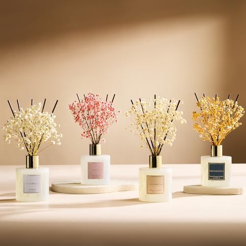 Cocorrína Premium Reed Diffuser Set with Preserved Baby's Breath & Cotton Stick Sandalwood Rose | 6.7oz Scent Fragrance