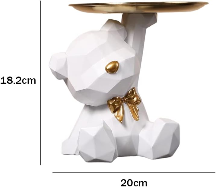 Geometric Bear Storage Tray Resin Lovely Nordic Bear Sculptures Keys Holder Lipsticks / White