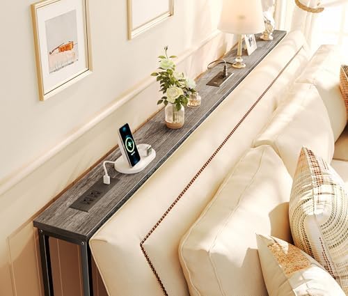 SUPERJARE 78.8 inch Narrow Behind Couch Table with 2 Charging Stations
