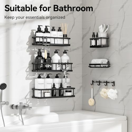 YASONIC Shower Caddy Adhesive, Rustproof Shower Organizer with Soap Holder, Large Capacity Shower Shelves for Inside