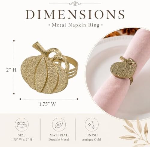 Alpha Living Home Pumpkin Napkin Rings, Antique Gold, Set of 12