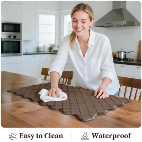 Arenarug Upgrade Scalloped Kitchen Mats for Floor 2PC, Brown Kitchen Rugs