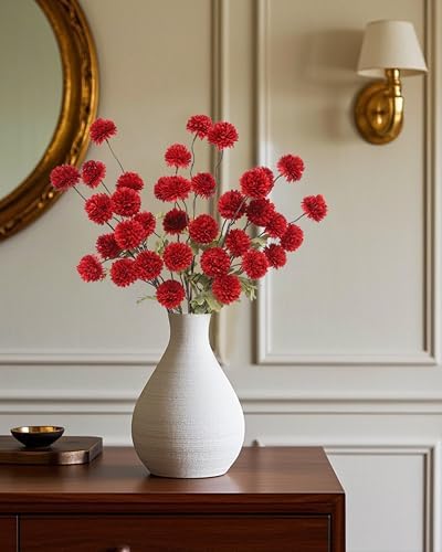 DuHouse 6pcs Faux Silk Pompon Mum Small Chrysanthemum Ball Dark Red