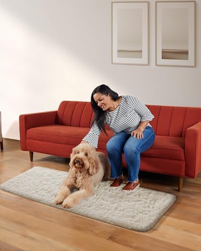 Ophanie Runner Rug for Hallway, 2x5 Upgrade Non-Slip Fluffy Soft Bedside Rugs, Bedroom Living Room Ivory Shaggy Carpet