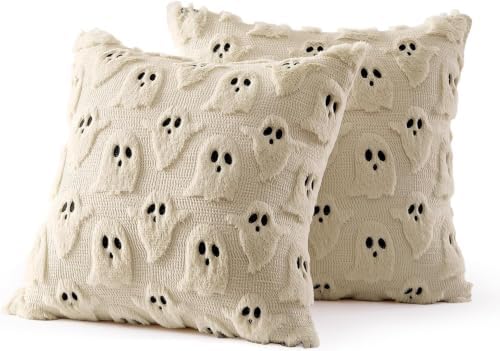 MIULEE Beige Halloween Pillow Covers Cute Ghost Decor Set of 2 16x16
