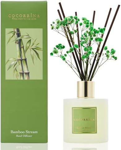 Cocorrína Reed Diffuser - Bamboo Stream Scented Diffuser with 8 Sticks Home Fragrance Reed Diffuser for Bathroom Shelf
