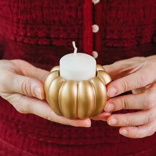 Kate Aspen 2-in-1 Gold Pumpkin Candle Holder Set – Fall Taper, Tealight & Votive Candle Holders – Thanksgiving Table Decor, Pumpkin Centerpieces, Halloween Candlestick Holder (Set of 6)