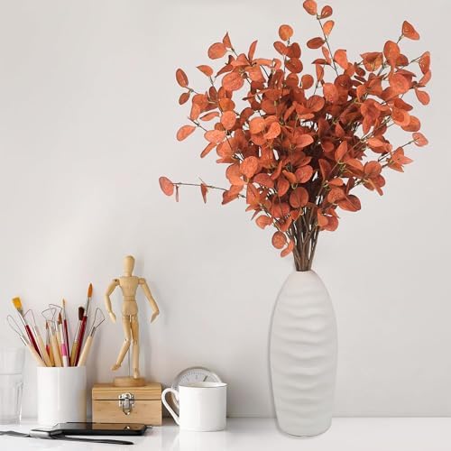 HomeKaren Fall Stems 6 Pcs Artificial Eucalyptus Fall Leaves 27.5 inch Fall Floral Picks, Fall Branches Decor for Vase, Fall Vase Filler Decoration Indoor