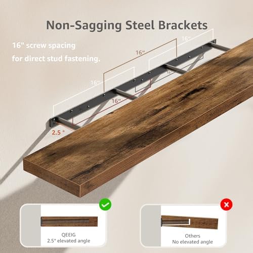 QEEIG Extra Long Floating Shelves for Wall (Brown, Set of 2, 55.1")