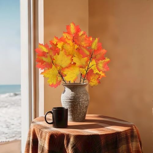 5 Pcs Fake Fall Maple Leaves Stems Artificial Autumn Foliage Branches