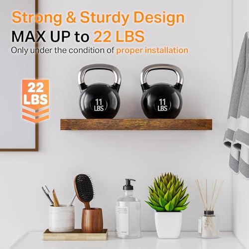 BAYKA Rustic Brown Bathroom Floating Shelves, 15.7in, 3Pk, Wall Mount Shelf