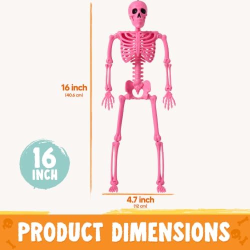 JOYIN 12 PCS Posable Halloween Skeleton Decor 16 Inches, Full Body Posable Joints Hanging Skeletons for Halloween Decorations, Graveyard Props, Haunted House Accessories, Spooky Scene Party Favors