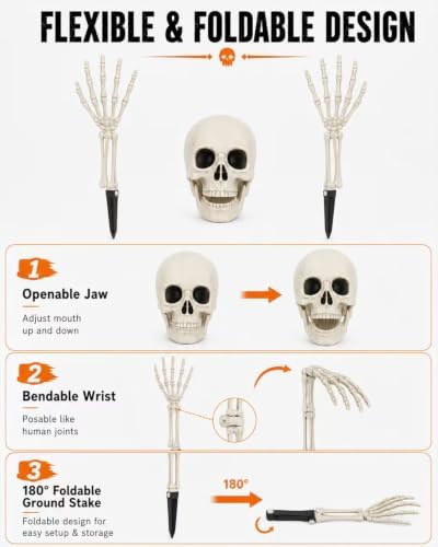 Vivinova 6P Halloween Skeleton Decorations Outdoor, 2 Realistic Skull Heads