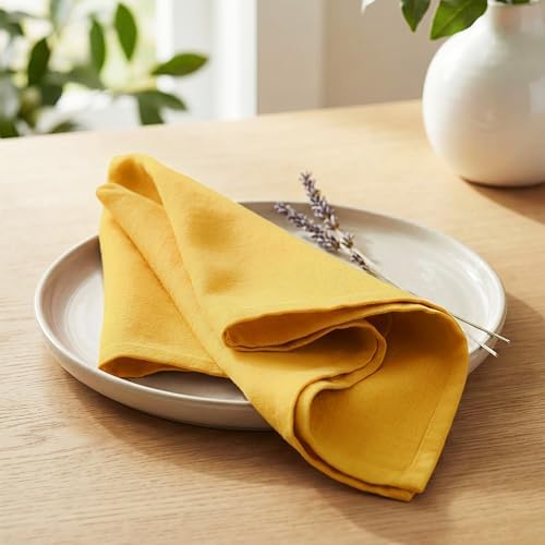 PurpleEssences Cloth Dinner Napkins 18x18 in Set of 12 - Golden Yellow