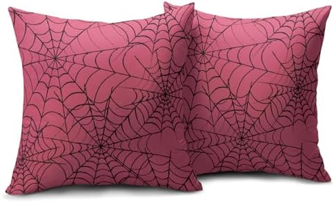 Pink Halloween Spiderweb Pillow Covers 20x20 Set of 2 Black Spider Web Outdoor Decorative Throw Pillows Halloween Scary Themed Farmhouse Pillowcases Linen Cushion Case Decor for Home Sofa Couch Bed