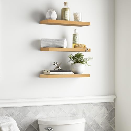 BAYKA Floating Shelves for Wall, 22.5 inches Wall Mounted Rustic Wood Shelves for Bathroom, Bedroom, Living Room