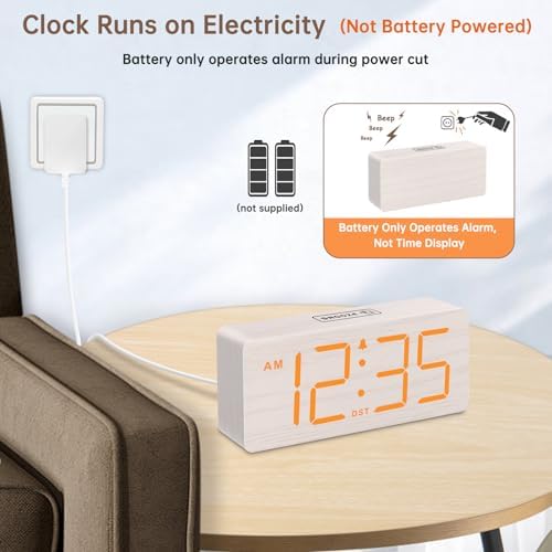 DreamSky Wooden Digital Alarm Clock for Bedroom with Large Numbers