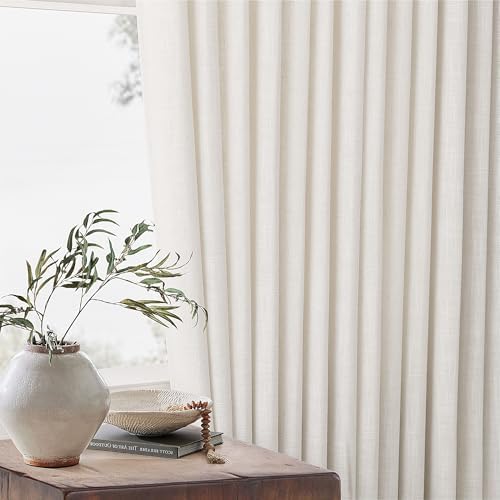 TWODRAPES Natural Pinch Pleated Linen Curtain Panels 96 Inches Long 70 Wide