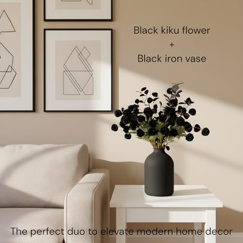12 Black Artificial Flowers & Eucalyptus Long Stems, Halloween Decor