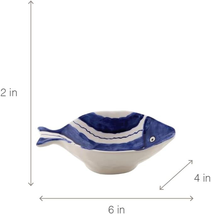 Fish Shaped Dish Ceramic Bowl for Entertaining / 6 x 4 / Blue/white