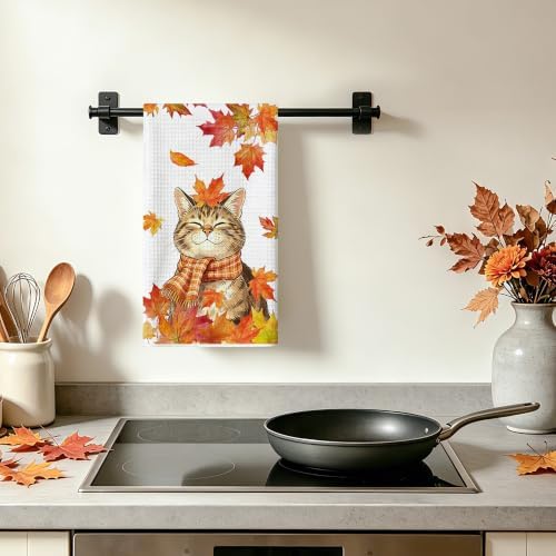 Fall Kitchen Towels, Cat Waffle Hand Towels 16x24 Inch 1-Pack