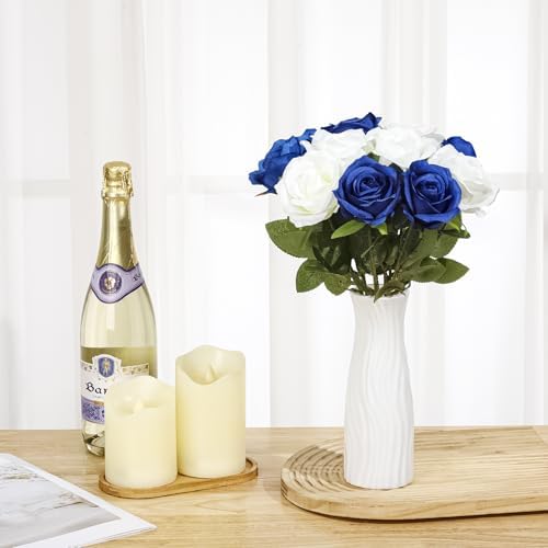36 Pcs Silk Blue White Rose Bouquet Bridal Artificial Flowers