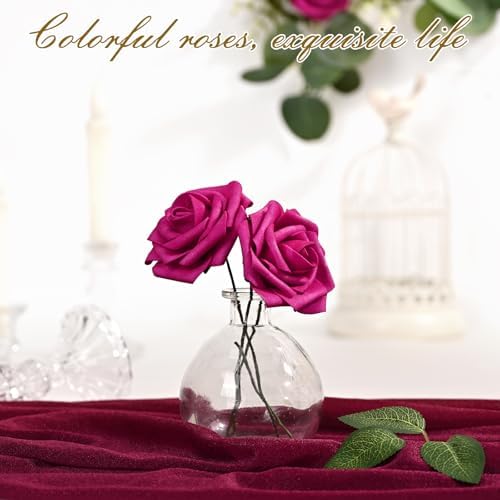 BLEUM CADE 36Pcs Artificial Flowers Fake Foam Roses with Stems for Wedding