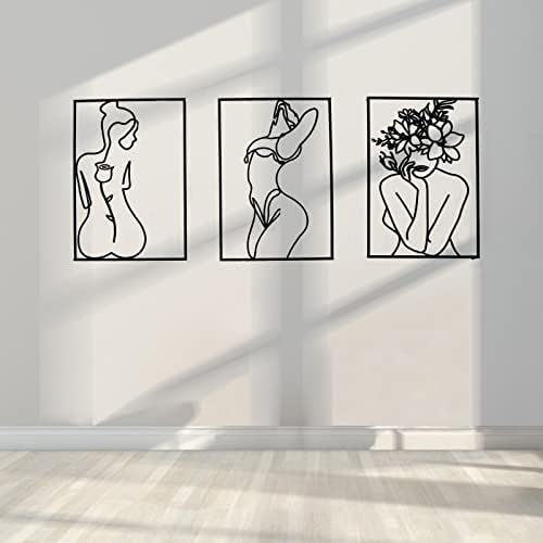 Glamativity 4 Pack Black Wall Art Décor, Minimalist Décor Single Line Art Wall Décor, Real Metal Wall Art, Woman's Body