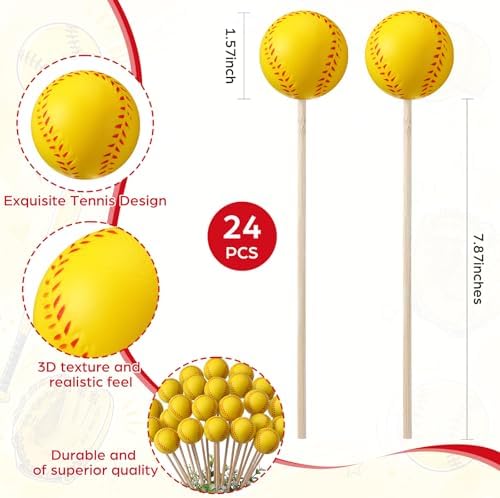Soulchen 24 Pcs Softball Centerpiece Sticks Set 1.57inches Softball Balls with 7.87inches Sticks for Softballs Themed Party Decorations Sports Banquet Table Centerpieces Team Event Decor