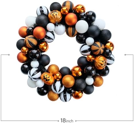 Happy Halloween Wreath for Front Door, 18” Artificial Ball Wreaths Door Decor for Home Halloween Party Decorations (18in)