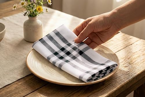 PurpleEssences Plaid Napkins 18x18 Homestead Plaid - Black & White