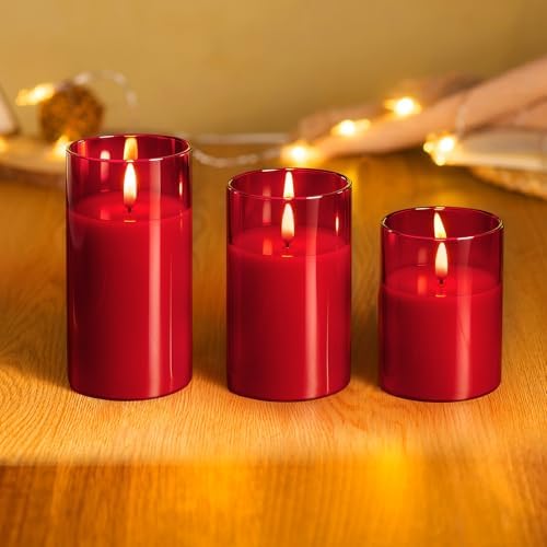 Tyawon Glass Battery Operated LED Flameless Candles with Remote and Timer, Real Wax Candles Warm Color Flickering Light
